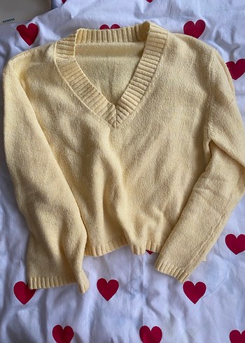 H&M Sarı V Yaka Yün Örgü Kadın Kazak