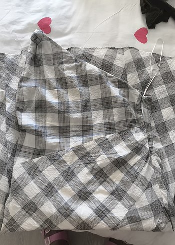 xl Beden Gri Ekose Desenli Midi Straplez Elbise