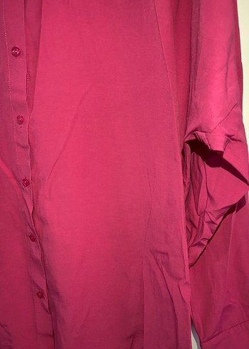 Düğmeli, Uzun Kollu Pembe Keten Gömlek - Görsel 2