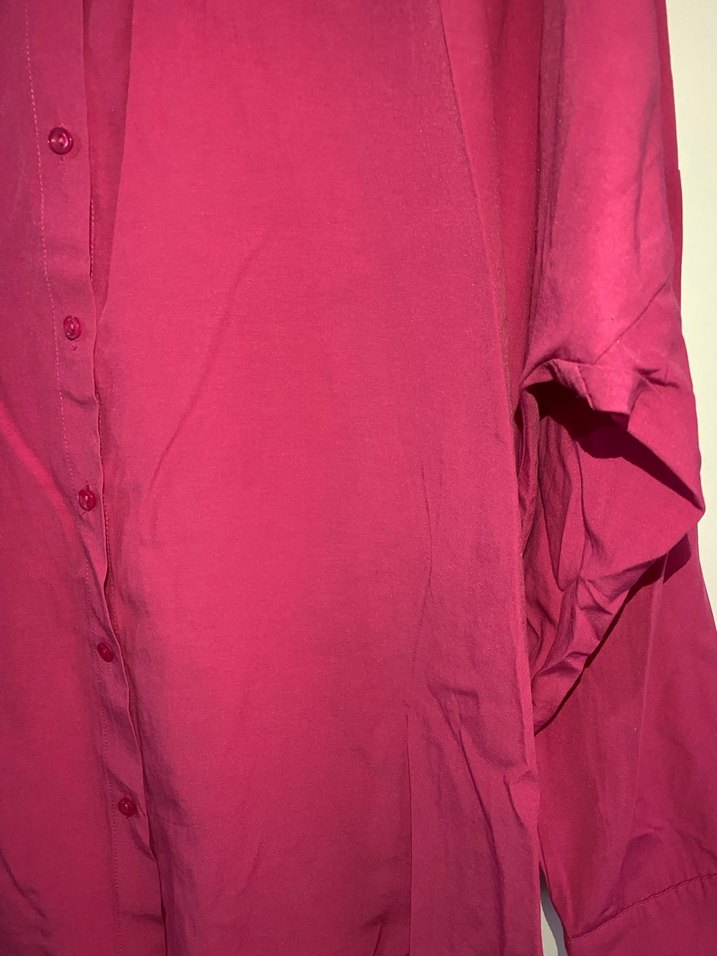Düğmeli, Uzun Kollu Pembe Keten Gömlek - Görsel 2