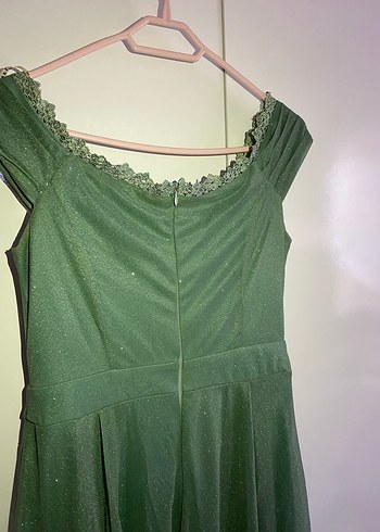 Drapeli Uzun Yeşil Abiye Elbise - Görsel 3