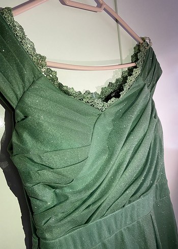 Drapeli Uzun Yeşil Abiye Elbise - Görsel 5