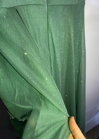 Drapeli Uzun Yeşil Abiye Elbise - Görsel 4