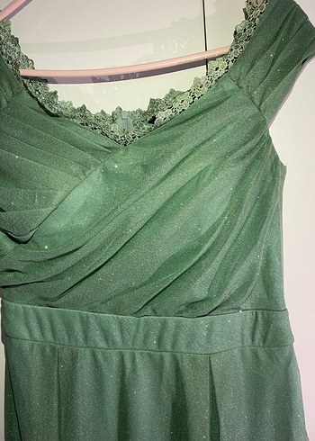 Drapeli Uzun Yeşil Abiye Elbise - Görsel 2