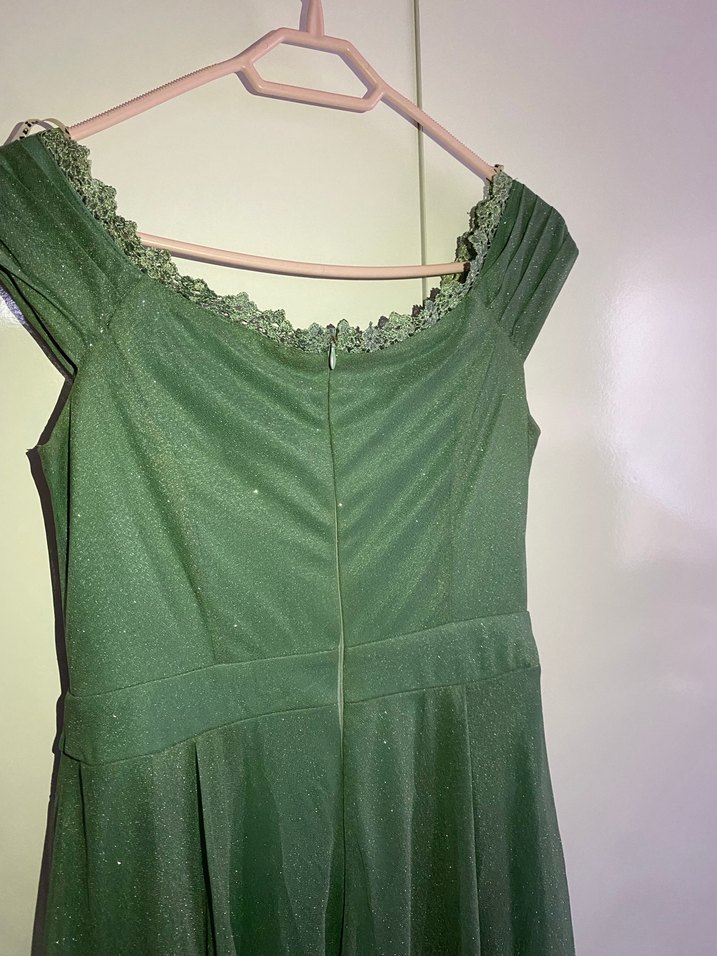 Drapeli Uzun Yeşil Abiye Elbise - Görsel 3