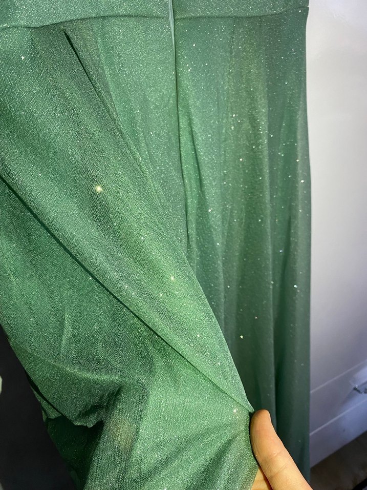 Drapeli Uzun Yeşil Abiye Elbise - Görsel 4