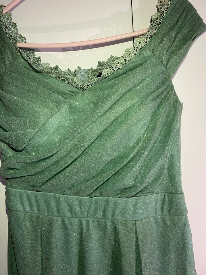 Drapeli Uzun Yeşil Abiye Elbise - Görsel 2