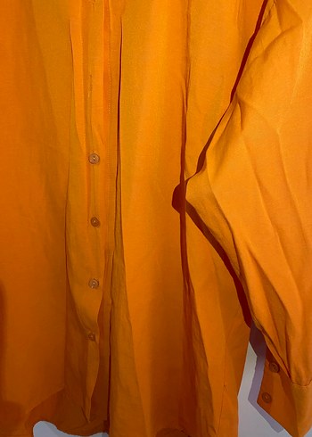 Turuncu Düğmeli Uzun Kollu Keten Gömlek - Görsel 2