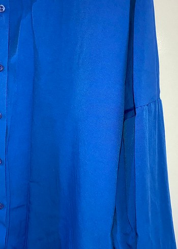 Mavi Düğmeli Uzun Kollu Kadın Gömlek - Görsel 2