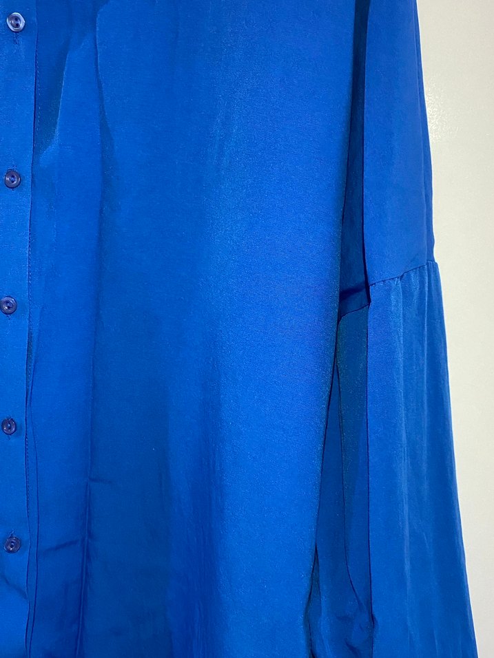 Mavi Düğmeli Uzun Kollu Kadın Gömlek - Görsel 2