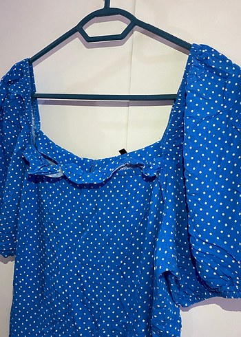 Mavi Puantiyeli Midi Elbise - Görsel 2