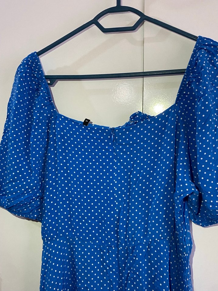 Mavi Puantiyeli Midi Elbise - Görsel 3