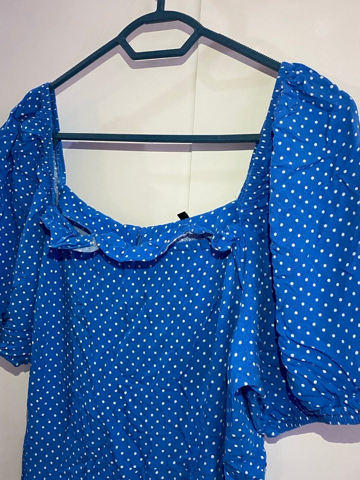 Mavi Puantiyeli Midi Elbise - Görsel 2