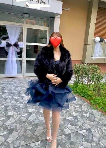 Sıfır Fırfırlı Straplez Kısa Mavi Abiye - Görsel 3