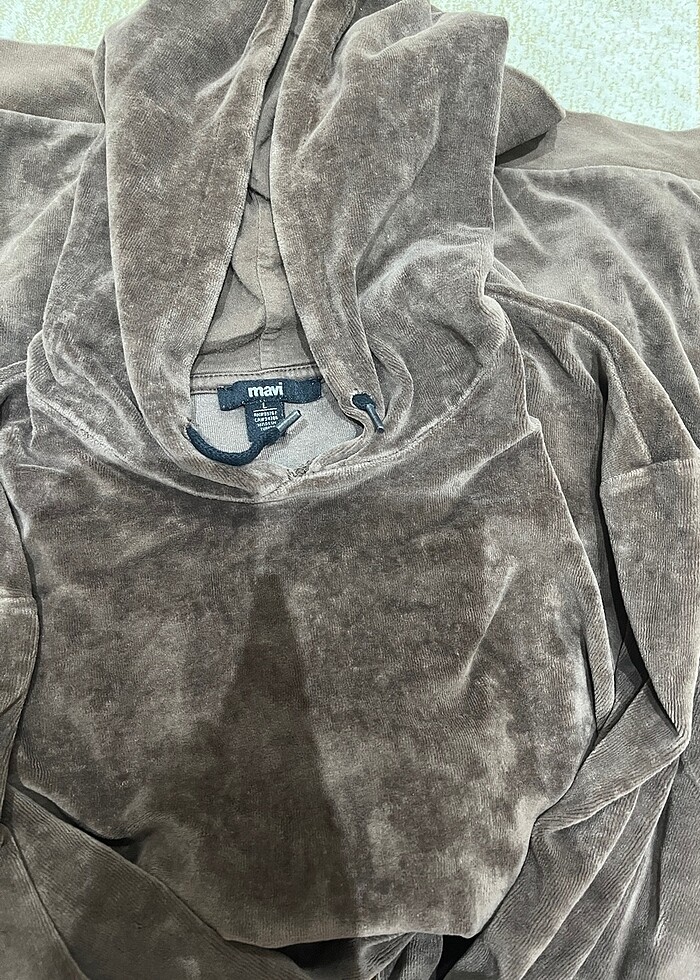 mavi pelus kapsonlu hoodie - Görsel 2