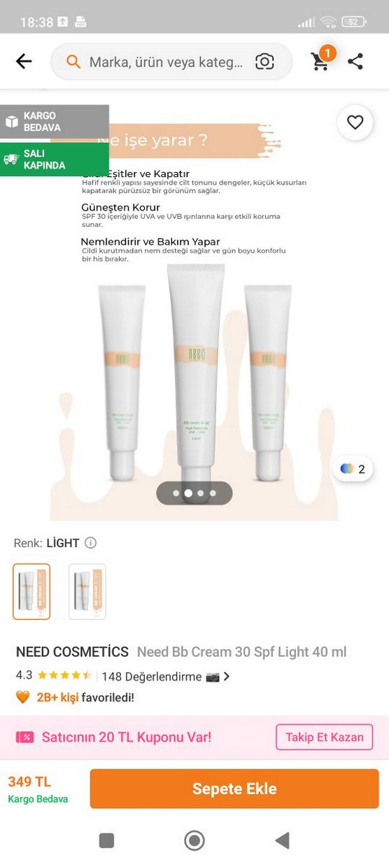 Need Cosmetics BB Krem SPF 30 40 ml Açık Bej - Görsel 2