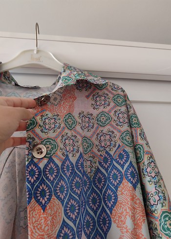 l Beden Bohem Çok Renkli Düğmeli Midi Tunik