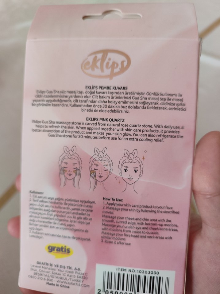 Eklips Pembe Kuvars Gua Sha Yüz Masaj Taşı - Görsel 2