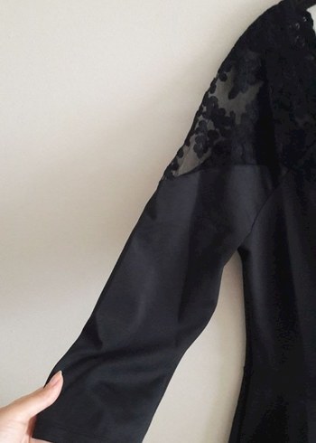 Dantel Detaylı Siyah Mini Flared Elbise - Görsel 6