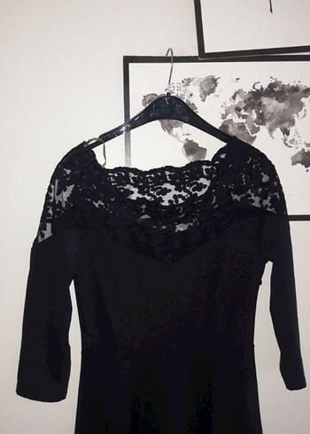 Dantel Detaylı Siyah Mini Flared Elbise - Görsel 5