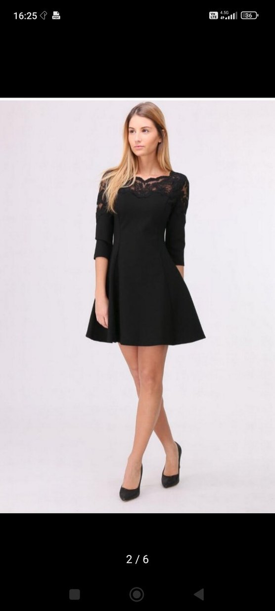 Dantel Detaylı Siyah Mini Flared Elbise - Görsel 2