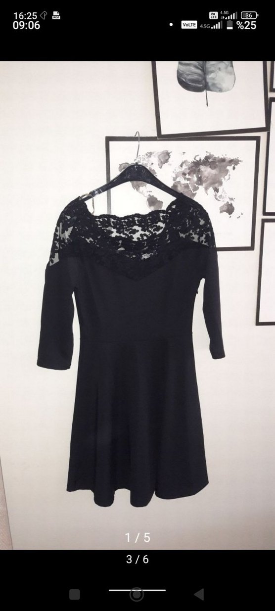 Dantel Detaylı Siyah Mini Flared Elbise - Görsel 3