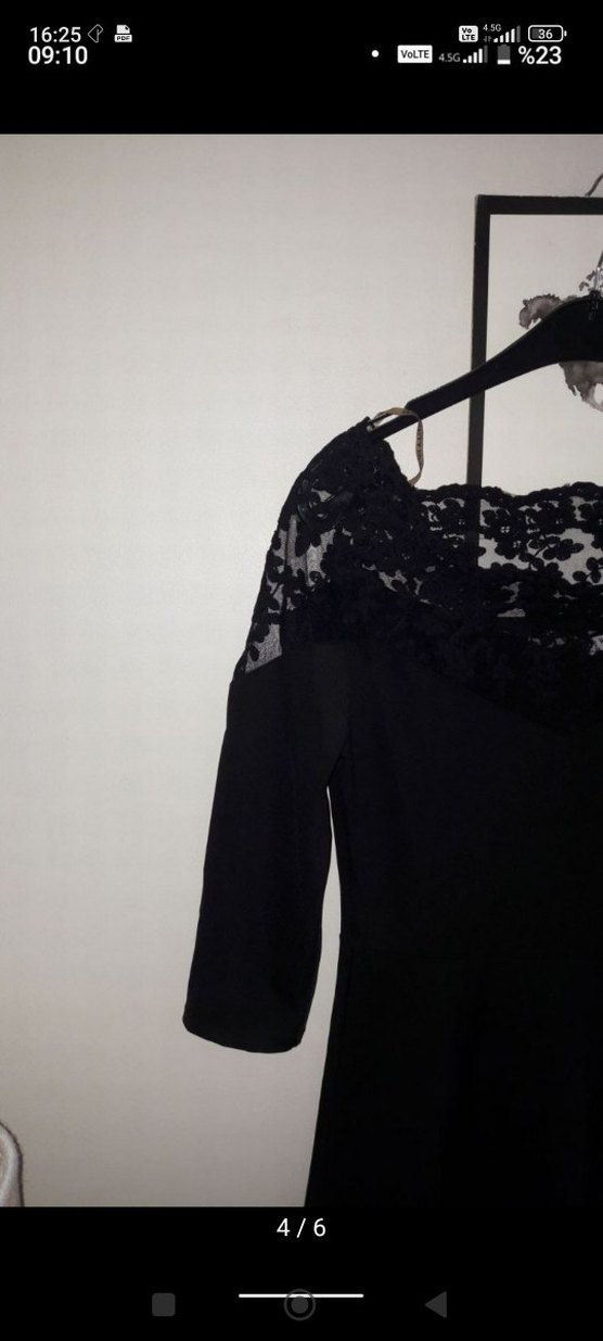 Dantel Detaylı Siyah Mini Flared Elbise - Görsel 4