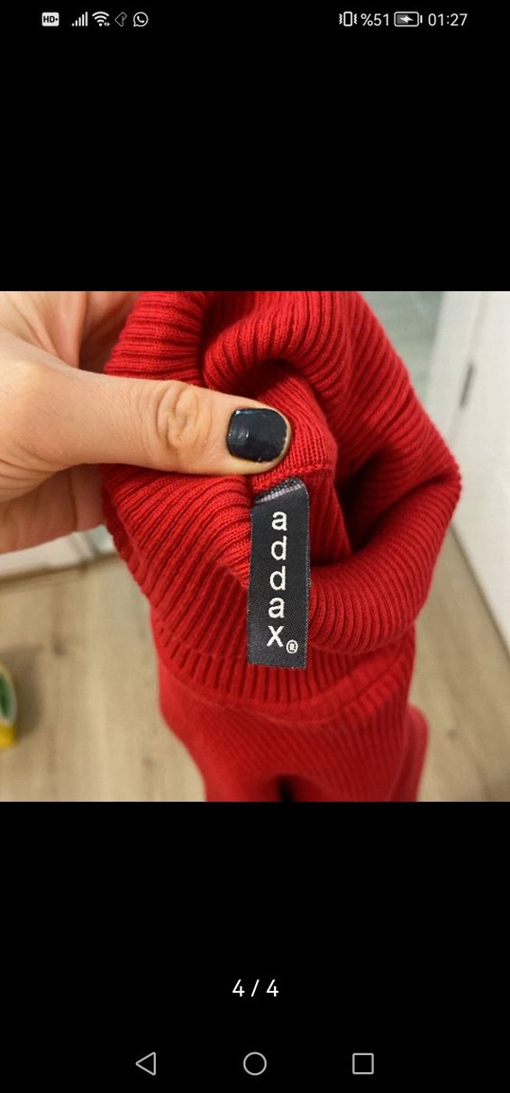 Kırmızı Uzun Kollu Yüksek Yakalı Triko Elbise - Görsel 2