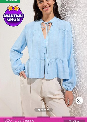 açık mavi pamuklu normal kalip dokuma gömlek - Görsel 2