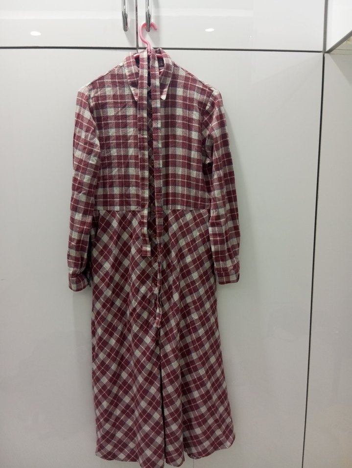 Ekoseli Uzun Kollu Kadın Gömlek elbise - Görsel 4