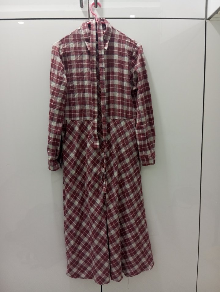 Ekoseli Uzun Kollu Kadın Gömlek elbise - Görsel 3