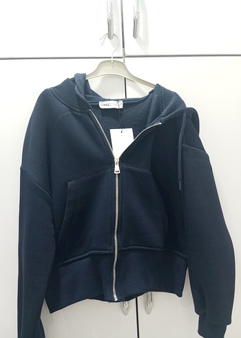 Fermuarlı lacivert Kapüşonlu Kadın Sweatshirt - Görsel 4