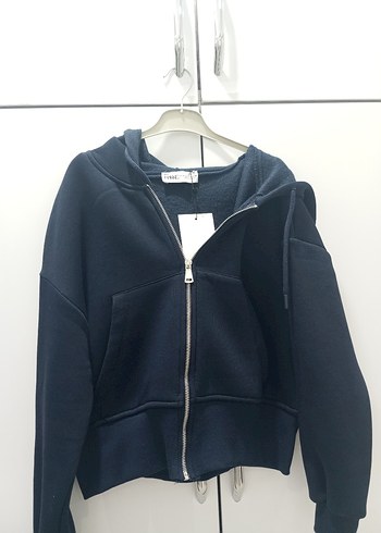 Fermuarlı lacivert Kapüşonlu Kadın Sweatshirt - Görsel 3