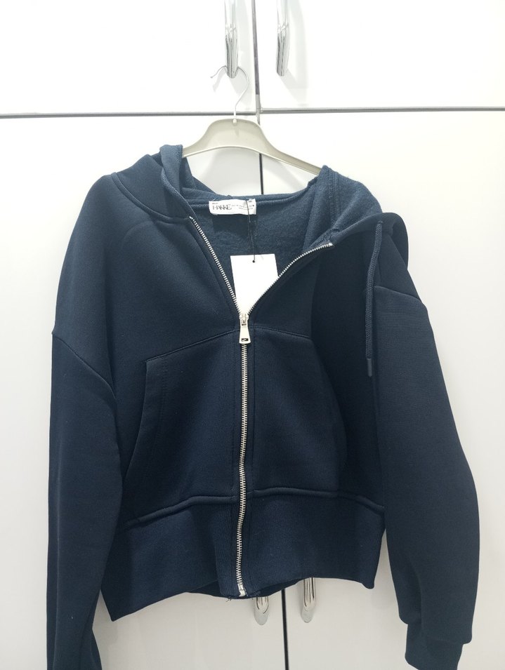 Fermuarlı lacivert Kapüşonlu Kadın Sweatshirt - Görsel 4