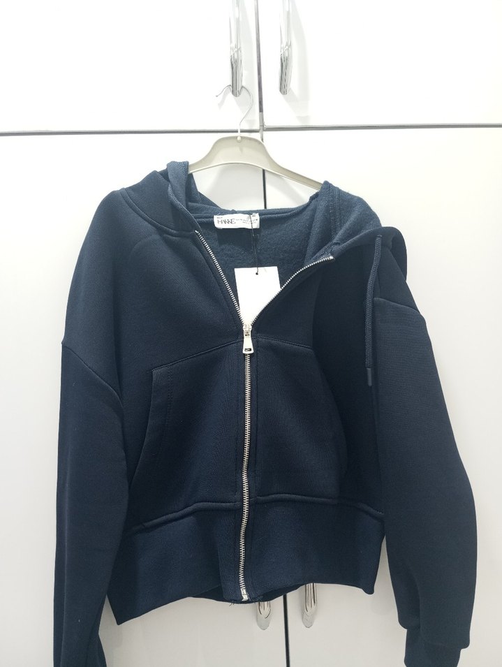 Fermuarlı lacivert Kapüşonlu Kadın Sweatshirt - Görsel 3