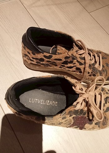 Leopar Desenli Kahverengi Süet Platform Sneakers