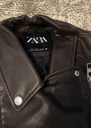 Zara Kahverengi Deri Kadın Biker Ceket