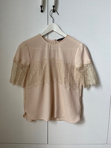 Zara açık pembe dantelli bluz XS