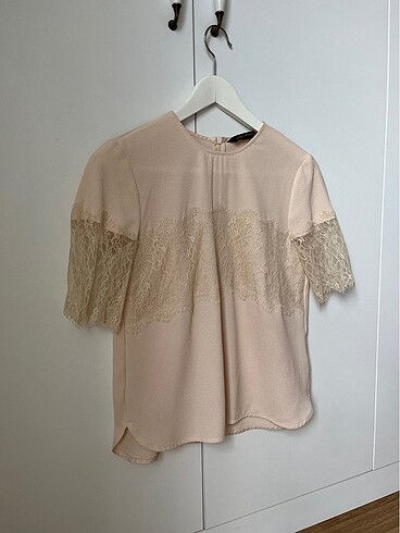 Zara Zara açık pembe dantelli bluz XS