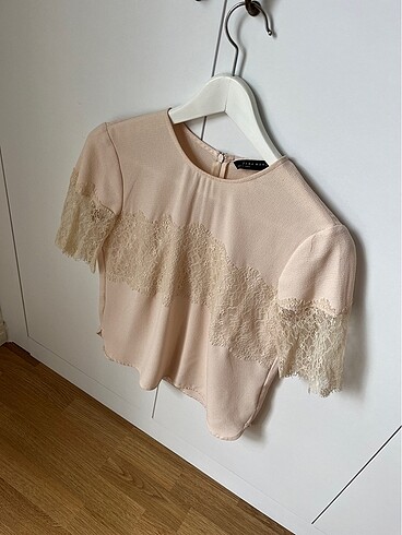 xs Beden Zara açık pembe dantelli bluz XS