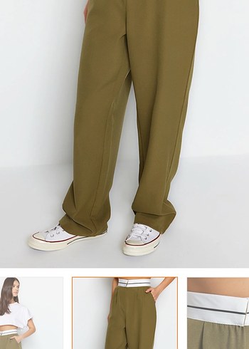 Kadın Haki Bol Kesim Kumaş  pallazzo Pantolon - Görsel 2