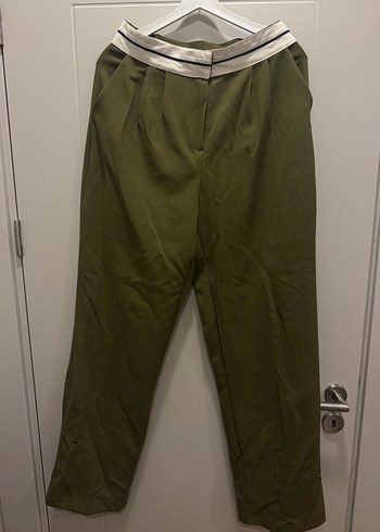 Kadın Haki Bol Kesim Kumaş  pallazzo Pantolon - Görsel 4