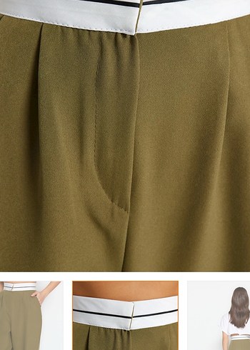 Kadın Haki Bol Kesim Kumaş  pallazzo Pantolon - Görsel 3