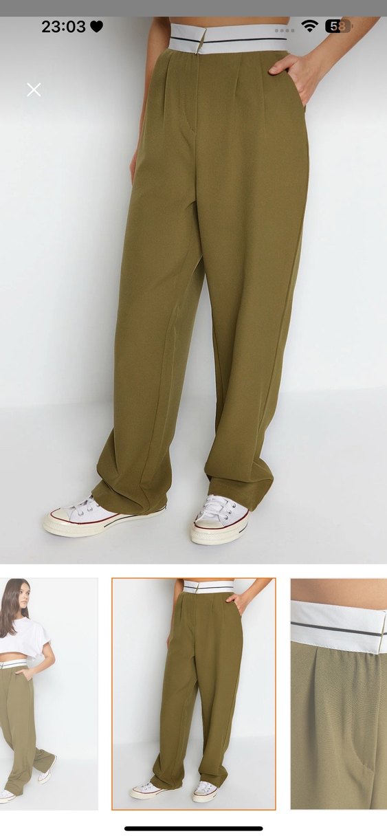 Kadın Haki Bol Kesim Kumaş  pallazzo Pantolon - Görsel 2