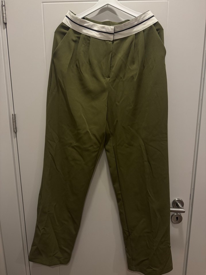 Kadın Haki Bol Kesim Kumaş  pallazzo Pantolon - Görsel 4