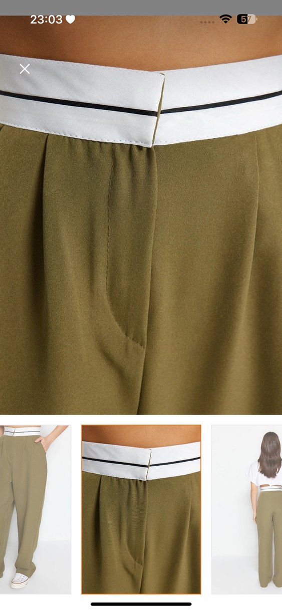 Kadın Haki Bol Kesim Kumaş  pallazzo Pantolon - Görsel 3