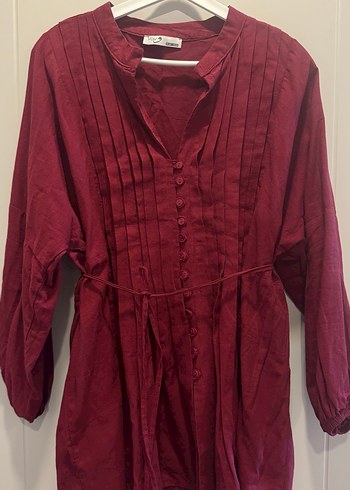 Bordo Kemerli Uzun Kollu Kadın Tunik - Görsel 2