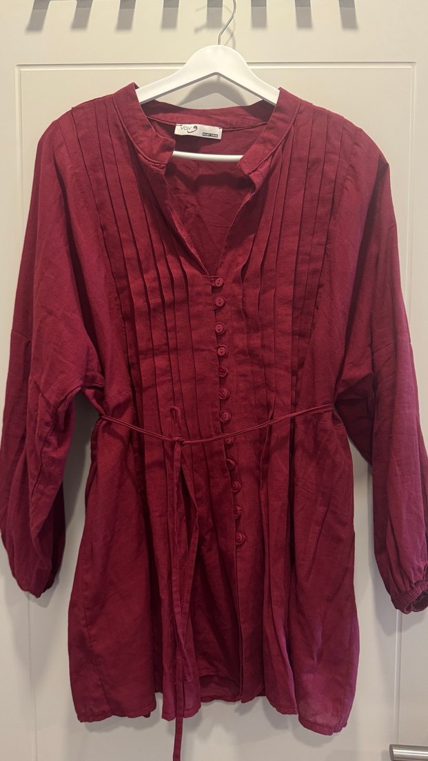 Bordo Kemerli Uzun Kollu Kadın Tunik - Görsel 2