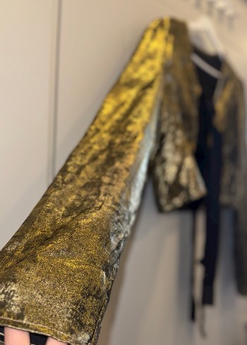 Parlak Altın Yılan Derisi Desenli Kadın Ceket - Görsel 4