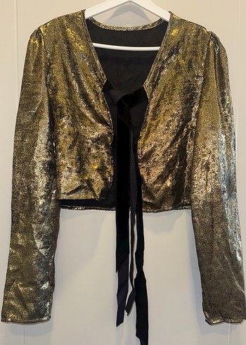 Parlak Altın Yılan Derisi Desenli Kadın Ceket - Görsel 3